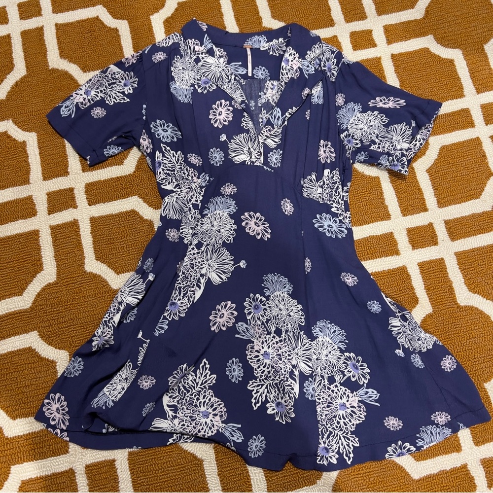 FREE PEOPLE Women’s Blue Hawaii Fit-and-Flare Mini Dress Medium EUC
